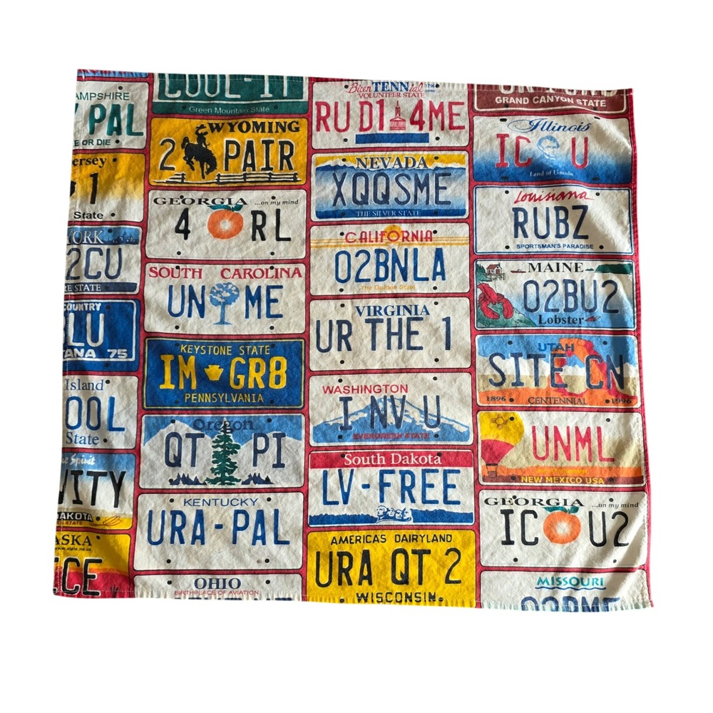 Vintage US License Plate Print Bandana Cotton  Scarf Americana Handkerchief